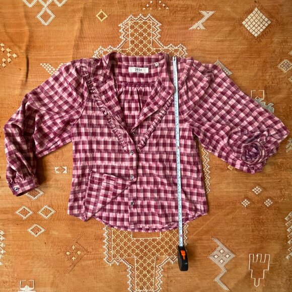 Joie Burgundy Gingham BURNESS Blouse – Long Sleeve Button Front Top, Size S - Picture 4 of 7